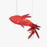 Red Wood Koi Swirl Pendant Light Large Modern Organic Shape LED Chandelier