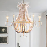 Regas Farmhouse Wooden Bead Chandelier 9 Light Wash White Pendant Lighting for Dining Room
