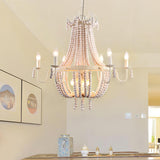 Regas Farmhouse Wooden Bead Chandelier 9 Light Wash White Pendant Lighting for Dining Room