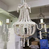 Regas Farmhouse Wooden Bead Chandelier 9 Light Wash White Pendant Lighting for Dining Room