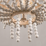Regas Farmhouse Wooden Bead Chandelier 9 Light Wash White Pendant Lighting for Dining Room
