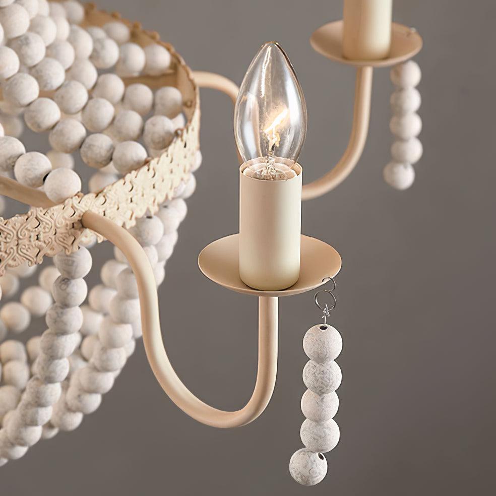 Regas Farmhouse Wooden Bead Chandelier 9 Light Wash White Pendant Lighting for Dining Room