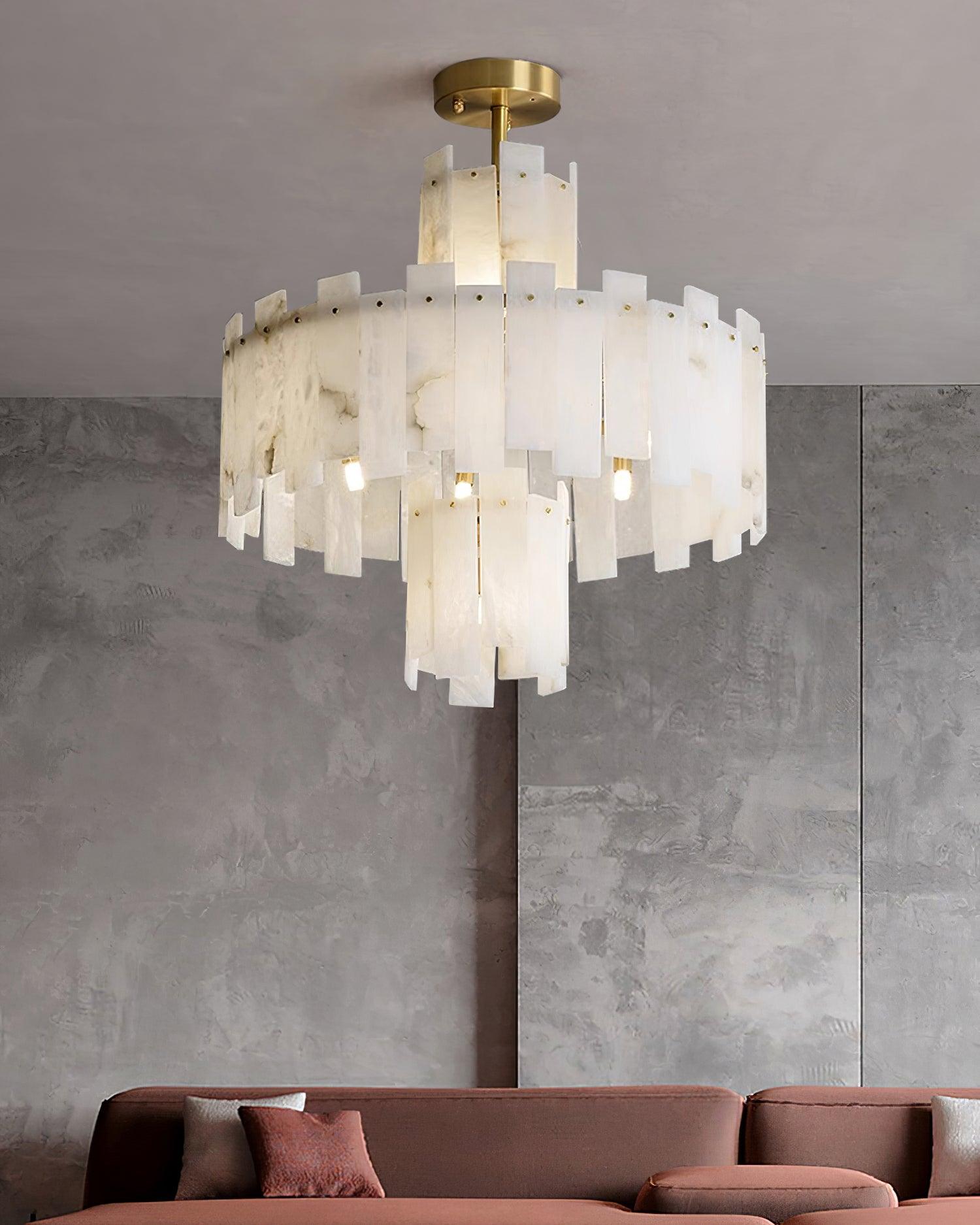 Regina Modern Alabaster Stone Chandelier with Brass Details and Piano Key Design