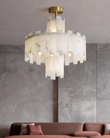 Regina Modern Alabaster Stone Chandelier with Brass Details and Piano Key Design