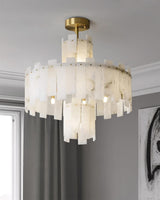 Regina Modern Alabaster Stone Chandelier with Brass Details and Piano Key Design