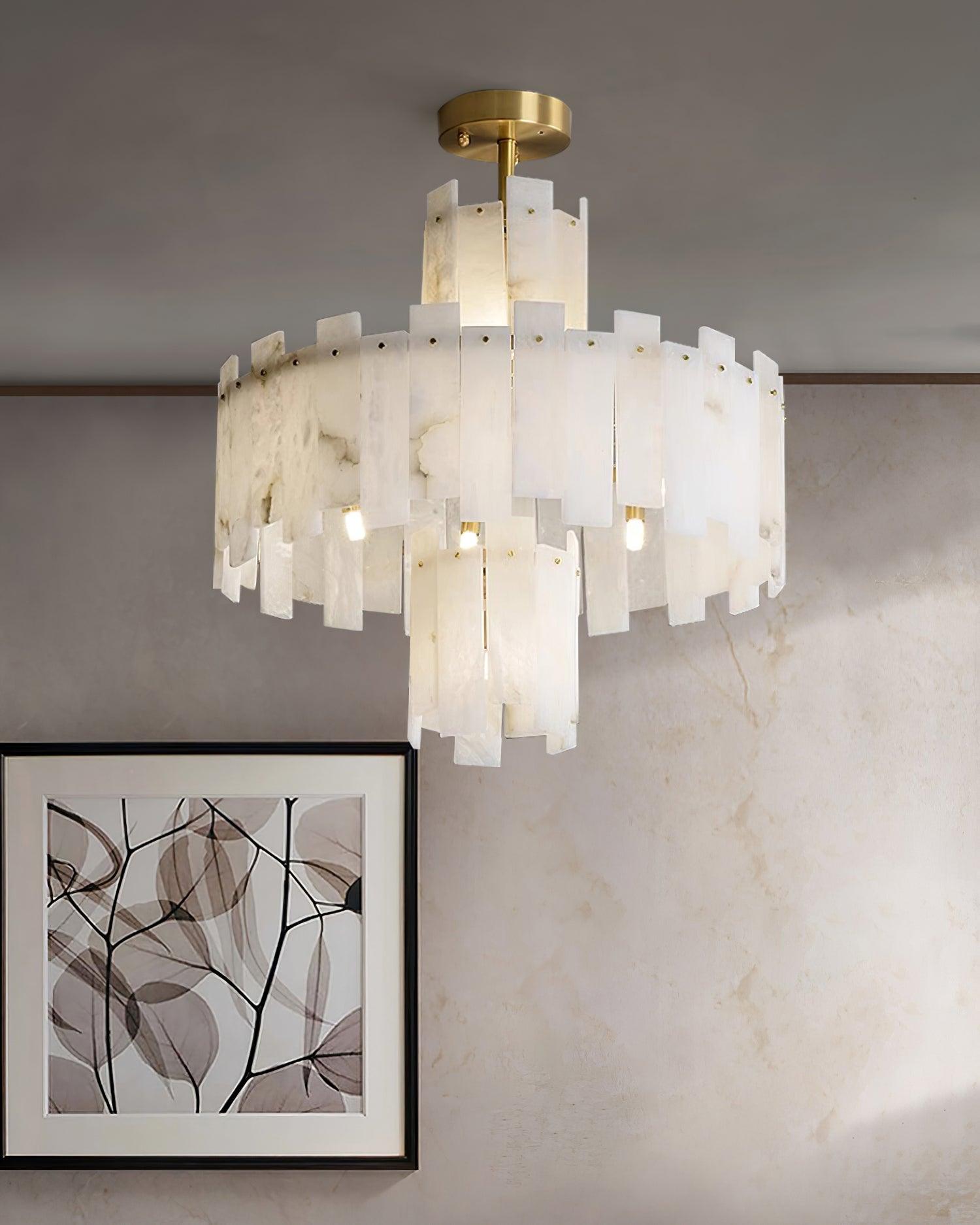 Regina Modern Alabaster Stone Chandelier with Brass Details and Piano Key Design