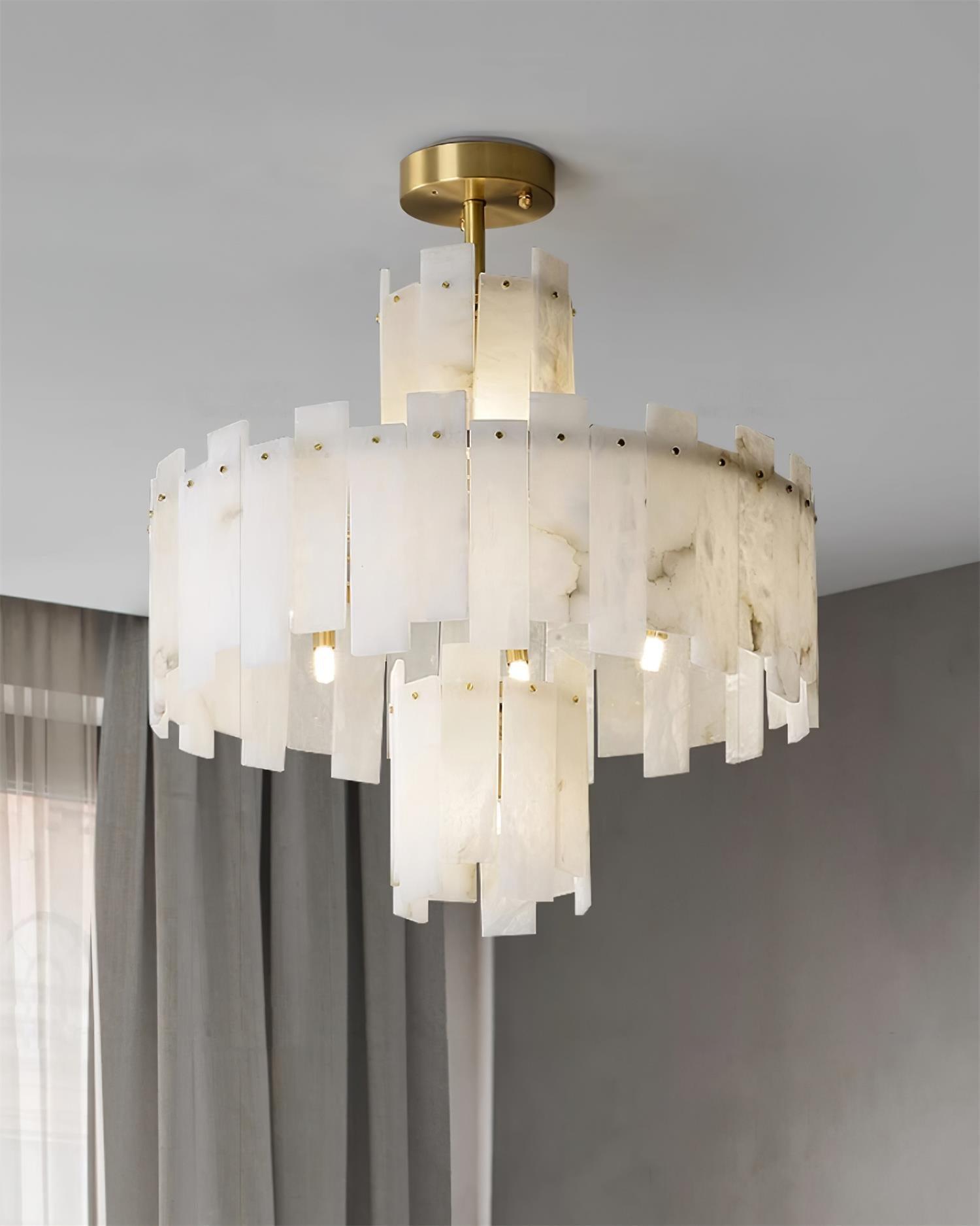 Regina Modern Alabaster Stone Chandelier with Brass Details and Piano Key Design
