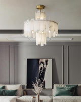 Regina Modern Alabaster Stone Chandelier with Brass Details and Piano Key Design