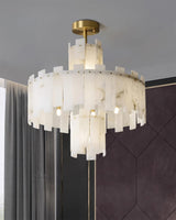 Regina Modern Alabaster Stone Chandelier with Brass Details and Piano Key Design