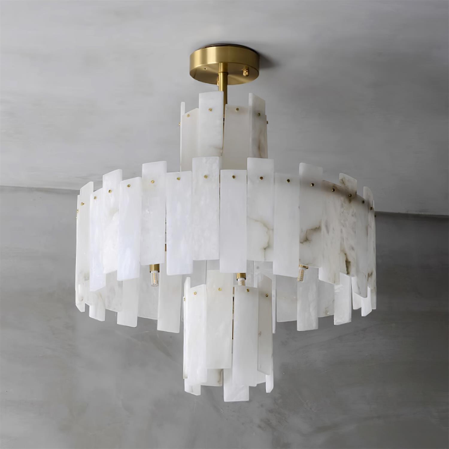 Regina Modern Alabaster Stone Chandelier with Brass Details and Piano Key Design