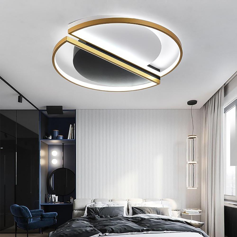 Modern Geometric LED Flush Mount Ceiling Light Black and Gold Multi Ring Fixture