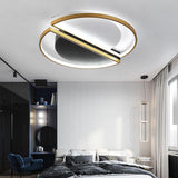 Modern Geometric LED Flush Mount Ceiling Light Black and Gold Multi Ring Fixture