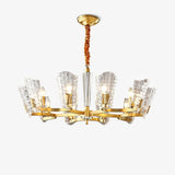 Renato Art Deco Brass Chandelier with Faceted Horn Glass Pendant Lighting for Modern Interiors