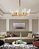 Renato Art Deco Brass Chandelier with Faceted Horn Glass Pendant Lighting for Modern Interiors