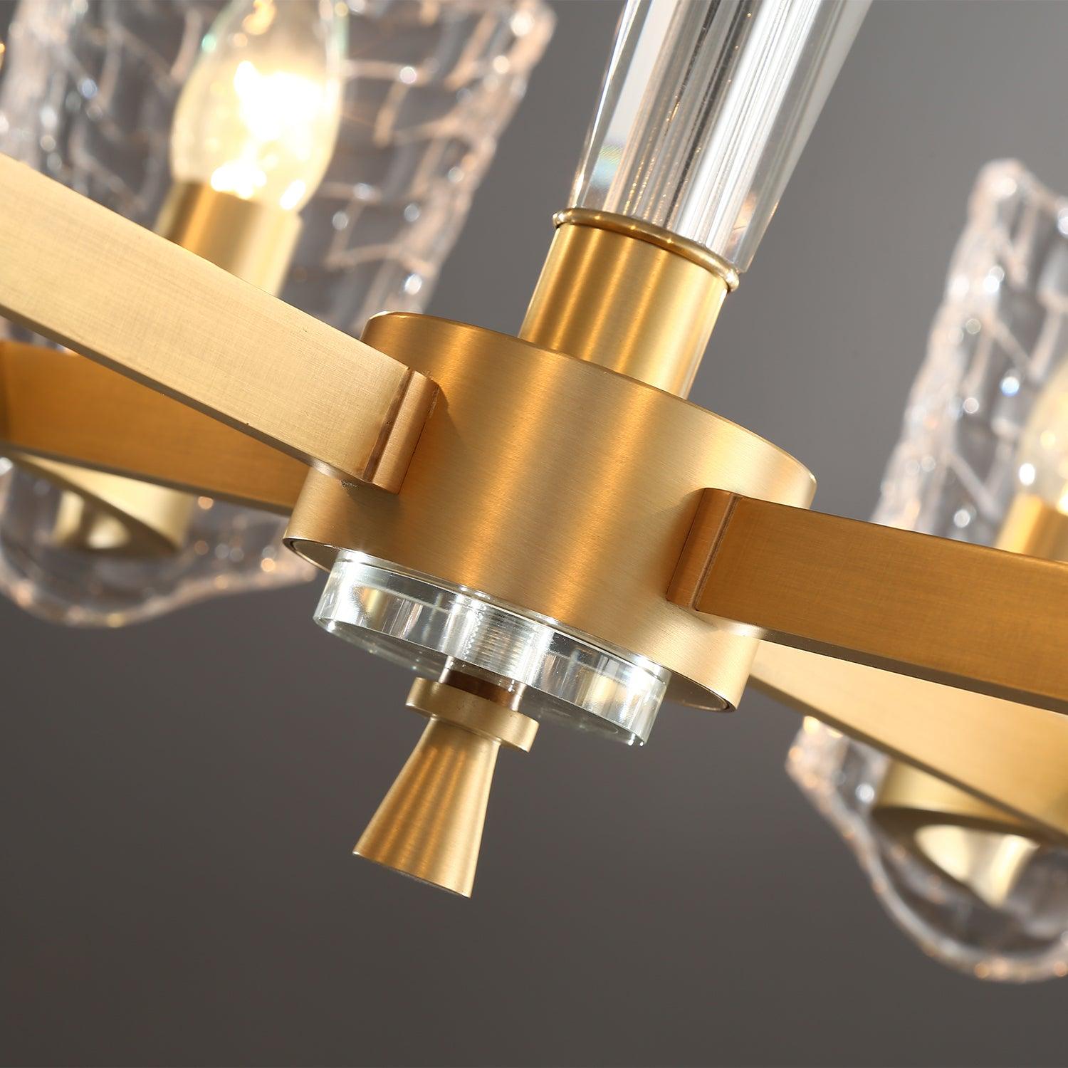 Renato Art Deco Brass Chandelier with Faceted Horn Glass Pendant Lighting for Modern Interiors