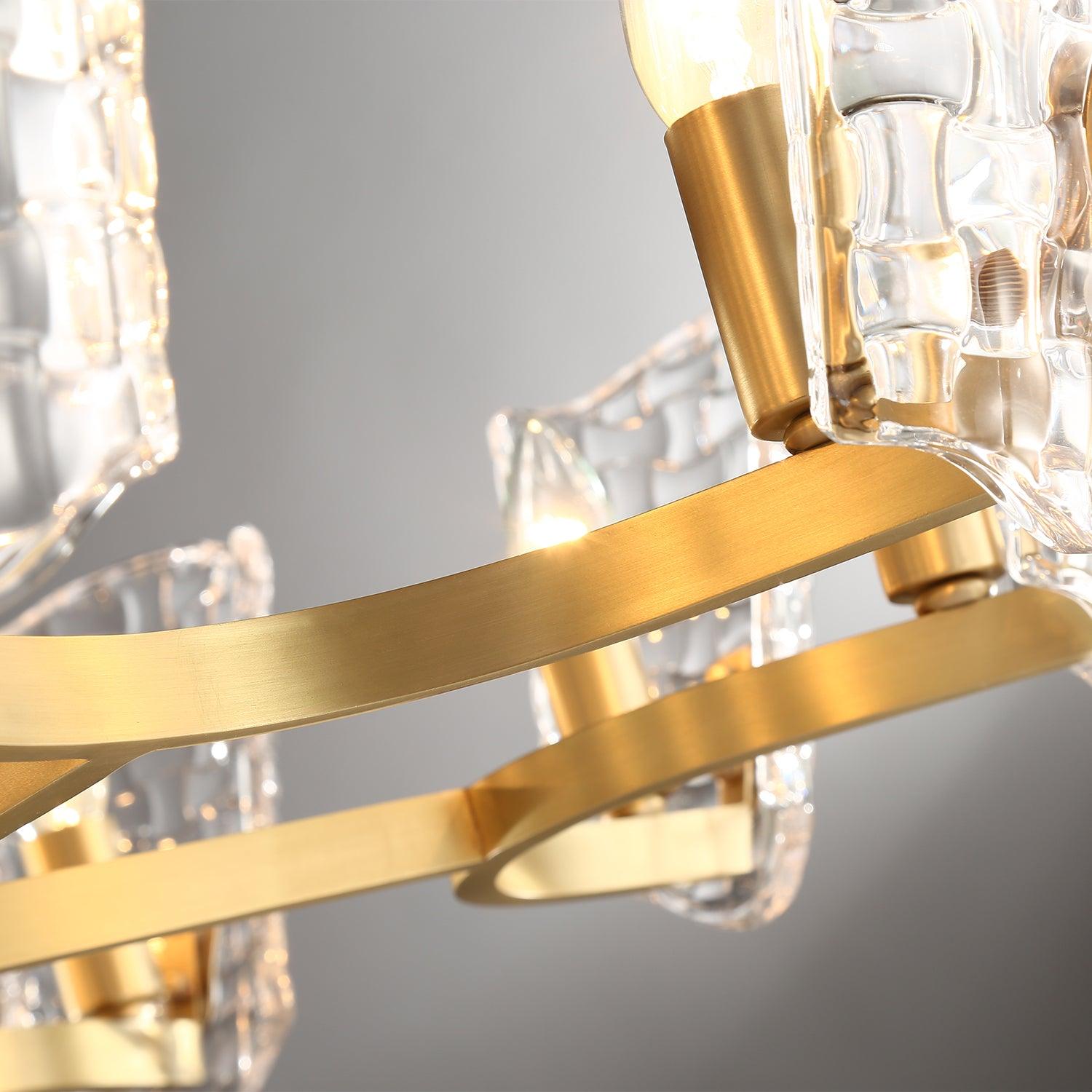 Renato Art Deco Brass Chandelier with Faceted Horn Glass Pendant Lighting for Modern Interiors