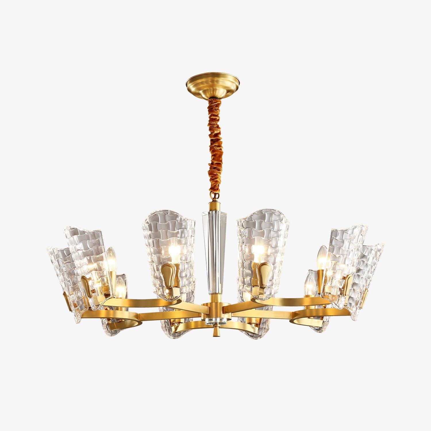 Renato Art Deco Brass Chandelier with Faceted Horn Glass Pendant Lighting for Modern Interiors