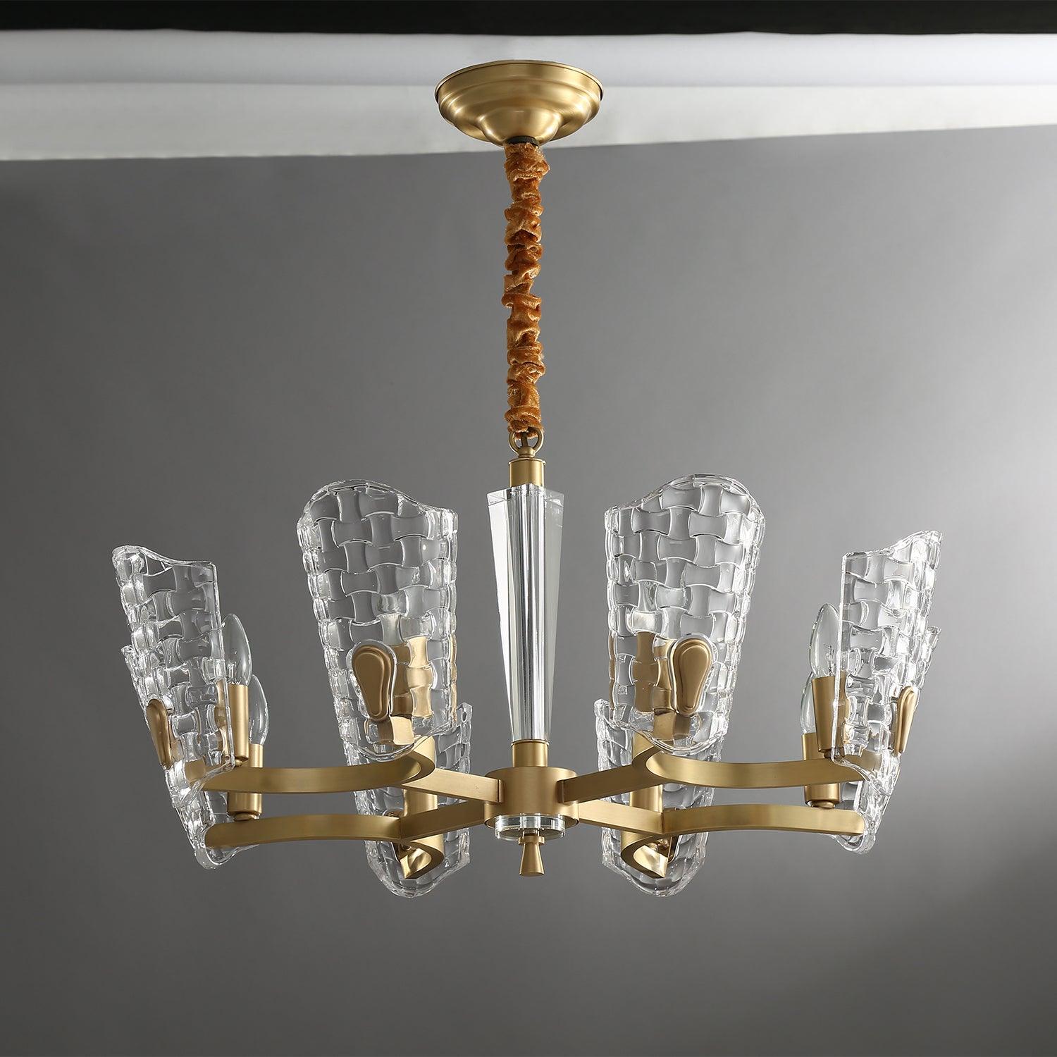 Renato Art Deco Brass Chandelier with Faceted Horn Glass Pendant Lighting for Modern Interiors