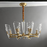 Renato Art Deco Brass Chandelier with Faceted Horn Glass Pendant Lighting for Modern Interiors