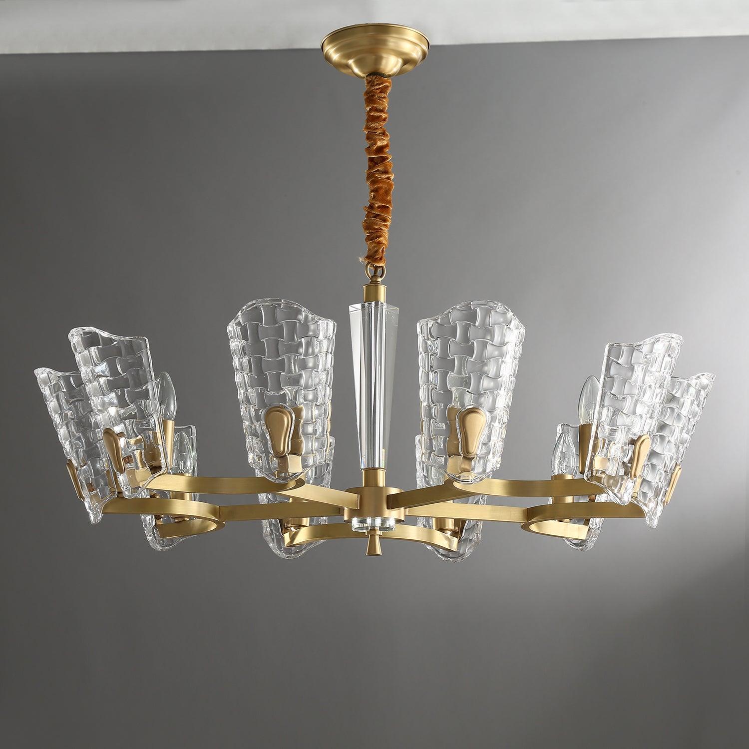 Renato Art Deco Brass Chandelier with Faceted Horn Glass Pendant Lighting for Modern Interiors