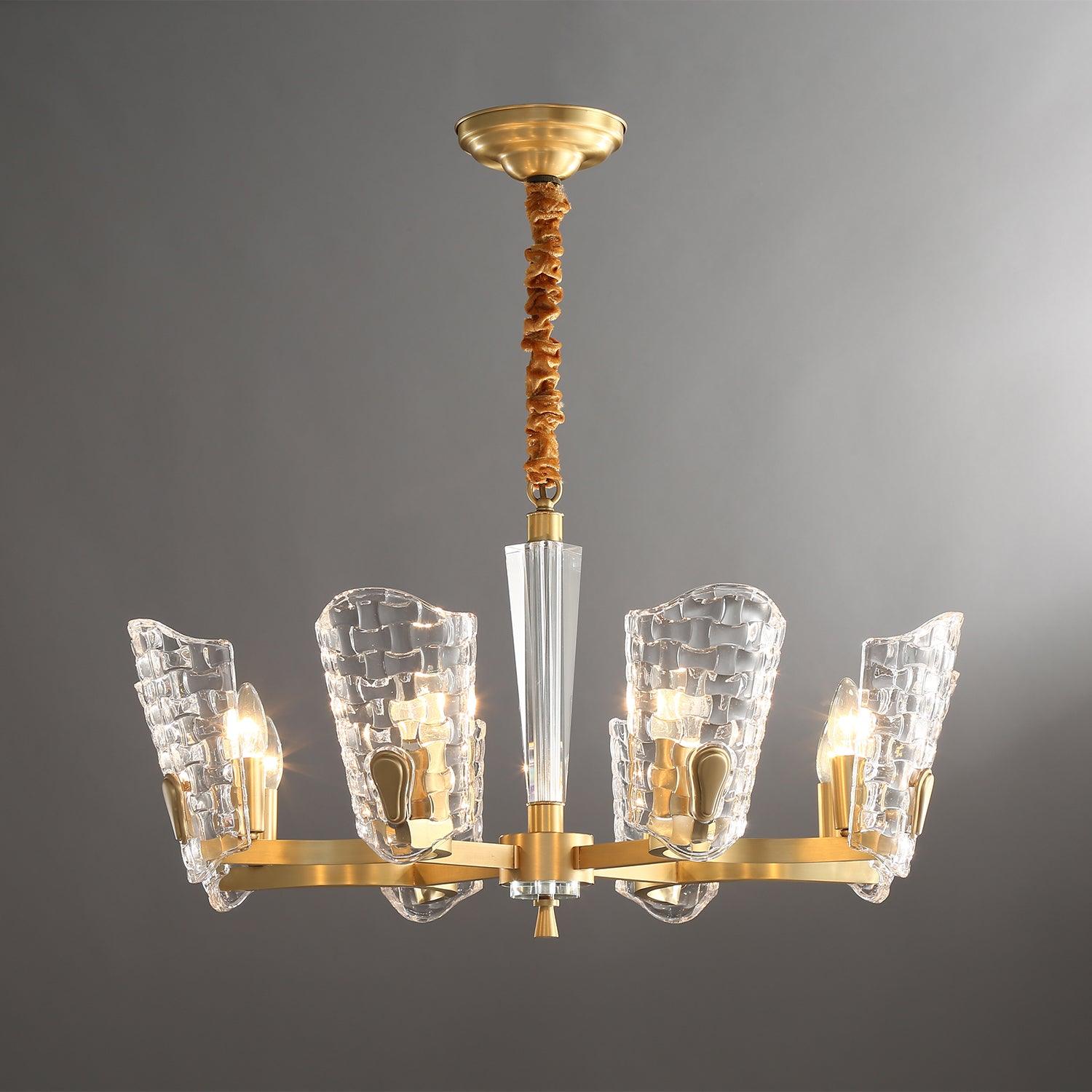 Renato Art Deco Brass Chandelier with Faceted Horn Glass Pendant Lighting for Modern Interiors
