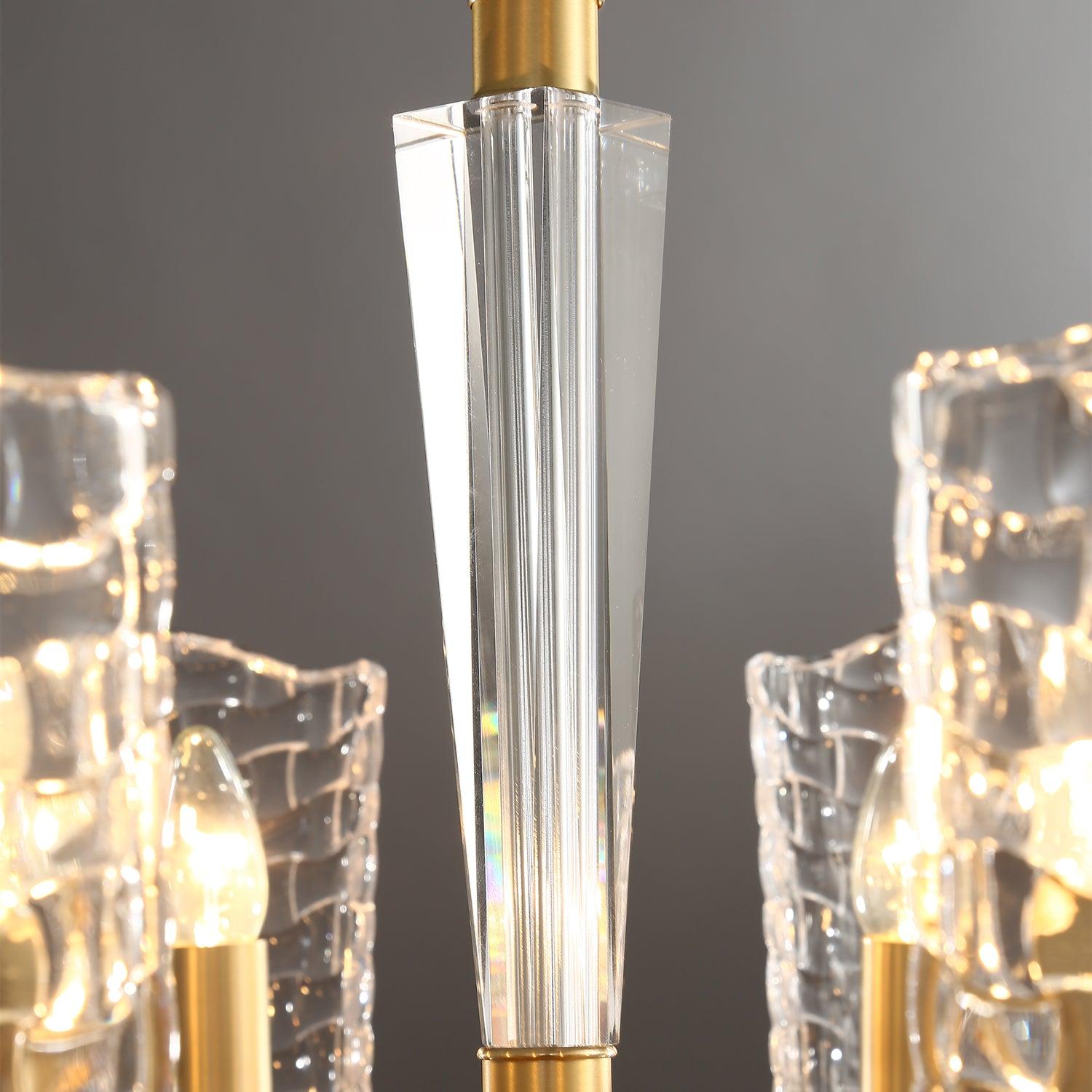 Renato Art Deco Brass Chandelier with Faceted Horn Glass Pendant Lighting for Modern Interiors