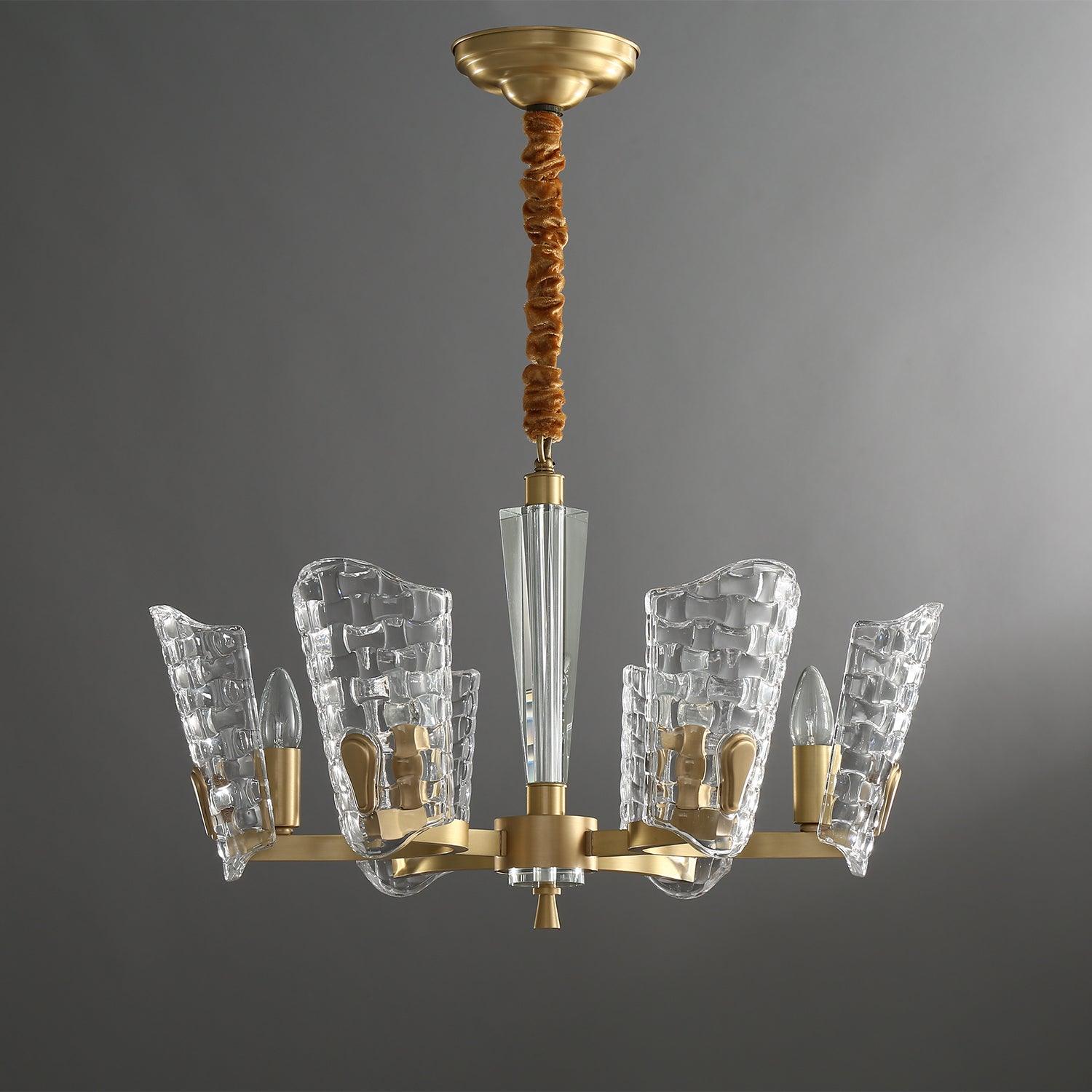 Renato Art Deco Brass Chandelier with Faceted Horn Glass Pendant Lighting for Modern Interiors
