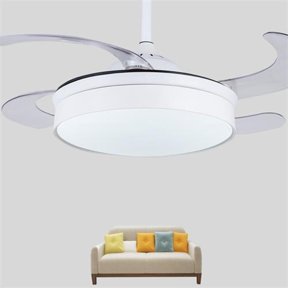 Nordic Drum LED Retractable Ceiling Fan with Remote and Invisible Blades for Modern Living Rooms