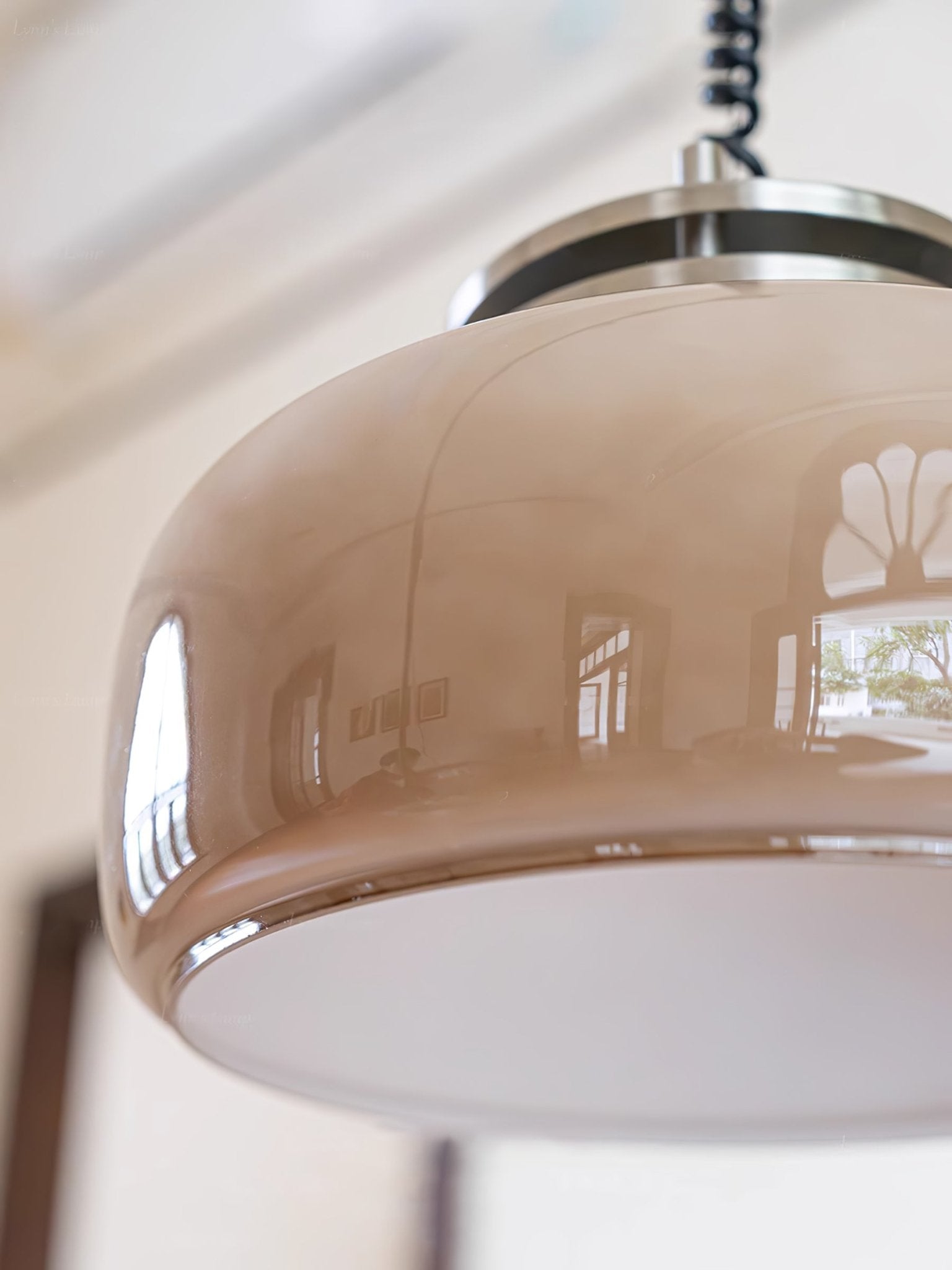 Retractable Glass Pendant Lamp with Tinted Dome Shade and Adjustable Metallic Structure