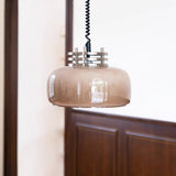 Retractable Glass Pendant Lamp with Tinted Dome Shade and Adjustable Metallic Structure