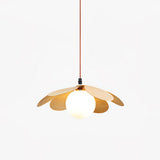 Retro 1970s Inspired Floral Petal Pendant Lamp with Wood Walnut Finish and Glass Shade