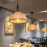 Retro American Style Linen Fabric Pendant Light Rustic Hemp Rope Chandelier for Dining Room