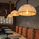 Retro American Style Linen Fabric Pendant Light Rustic Hemp Rope Chandelier for Dining Room