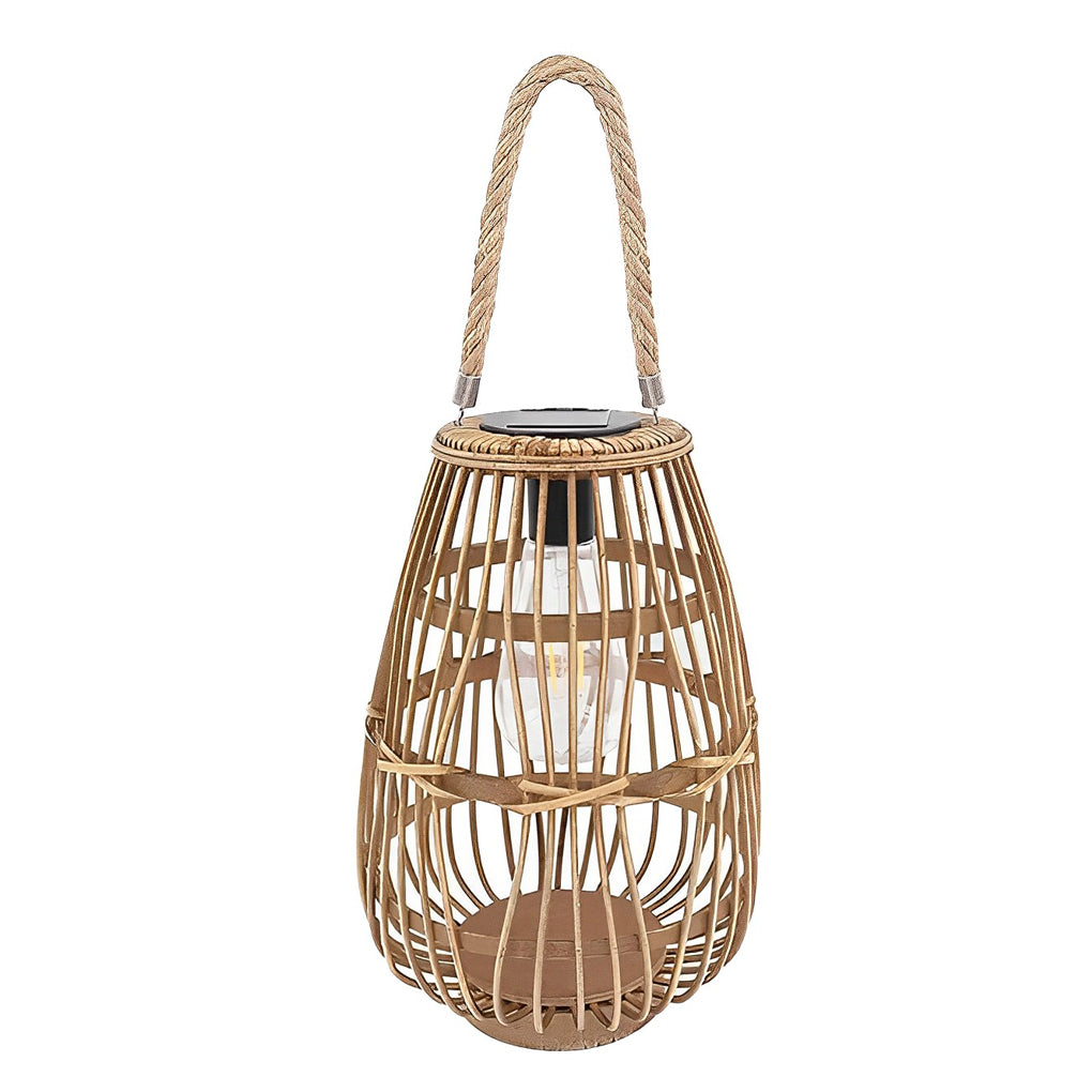Retro Bamboo Rattan Solar Outdoor Lantern Waterproof LED Hanging Wood Lamp for Garden Decor