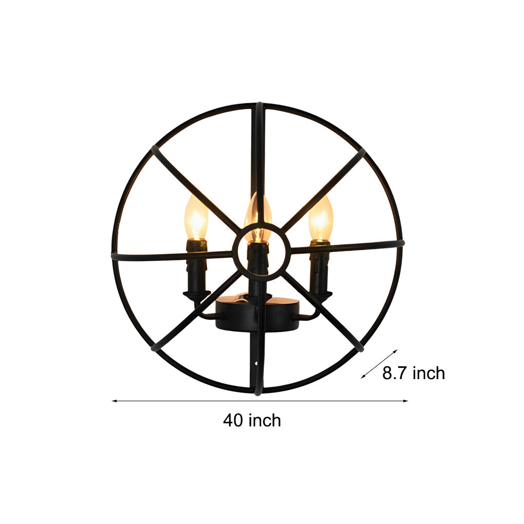 Retro Black Hemispherical Iron Wall Sconce Industrial 3 Light Candlelight Fixture