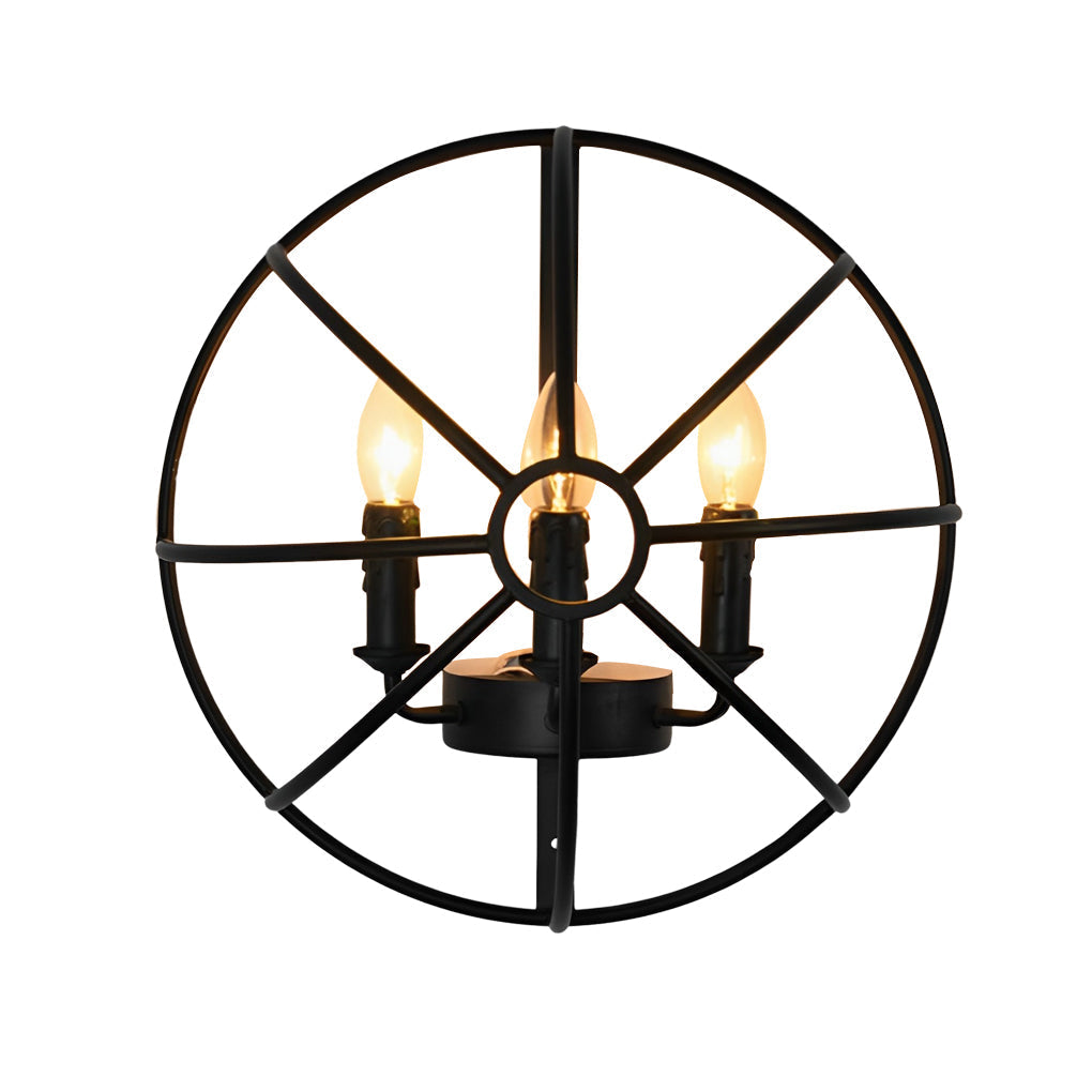 Retro Black Hemispherical Iron Wall Sconce Industrial 3 Light Candlelight Fixture