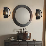 Retro Black Industrial Iron and Glass Wall Sconce with Tungsten Bulb for Bathroom Vanity Lighting