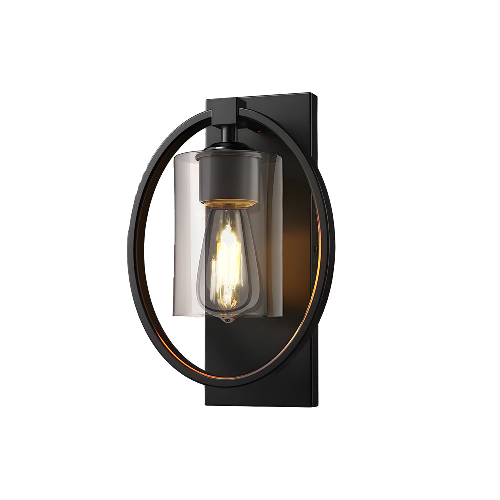 Retro Black Industrial Iron and Glass Wall Sconce with Tungsten Bulb for Bathroom Vanity Lighting