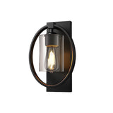 Retro Black Industrial Iron and Glass Wall Sconce with Tungsten Bulb for Bathroom Vanity Lighting