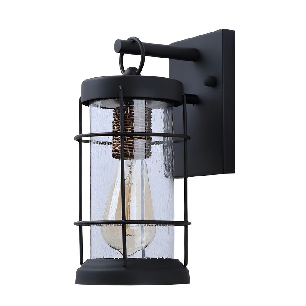 Retro Black Outdoor Wall Sconce Waterproof Iron and Bubble Glass Exterior Lantern for Porch and Patio