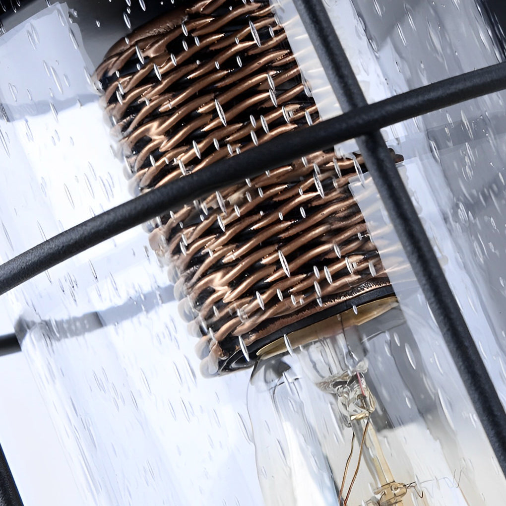 Retro Black Outdoor Wall Sconce Waterproof Iron and Bubble Glass Exterior Lantern for Porch and Patio