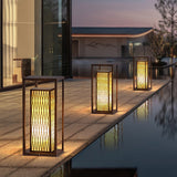 Retro Brown Asian Style Waterproof Outdoor Landscape Lantern Stainless Steel Courtyard Pillar Light