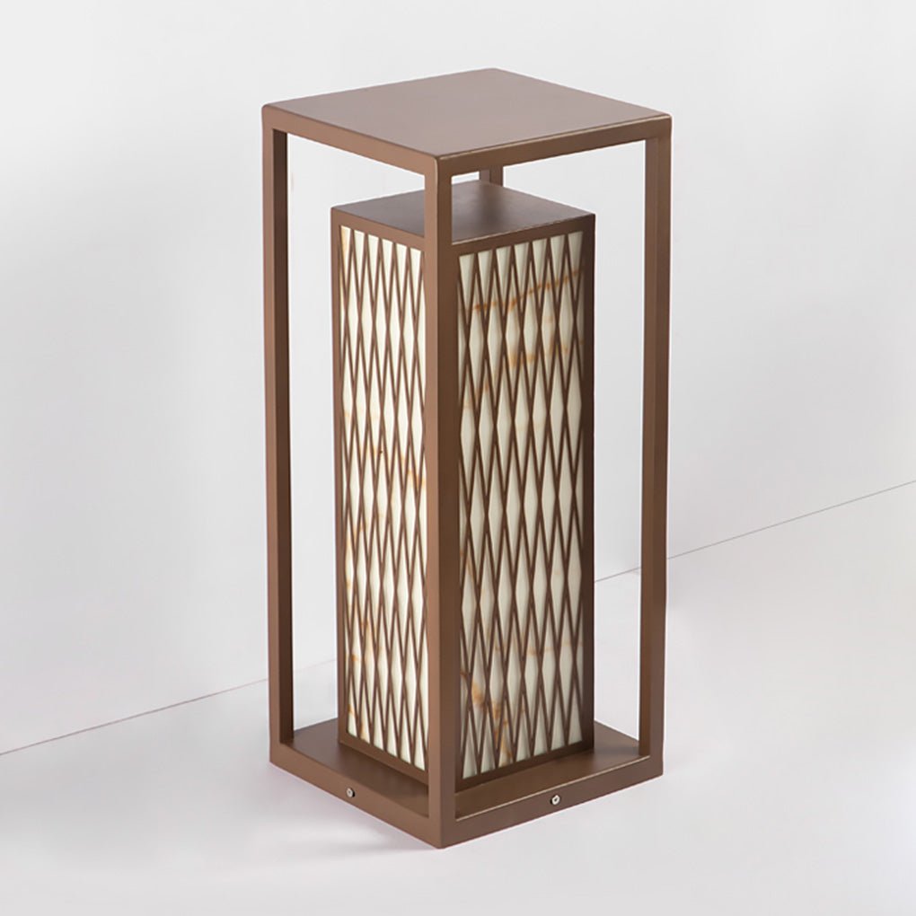 Retro Brown Asian Style Waterproof Outdoor Landscape Lantern Stainless Steel Courtyard Pillar Light