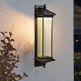 Retro Brown Solar Outdoor Wall Sconce with Striped Glass Shade for Garden Decor