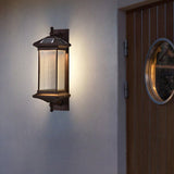 Retro Brown Solar Outdoor Wall Sconce with Striped Glass Shade for Garden Decor