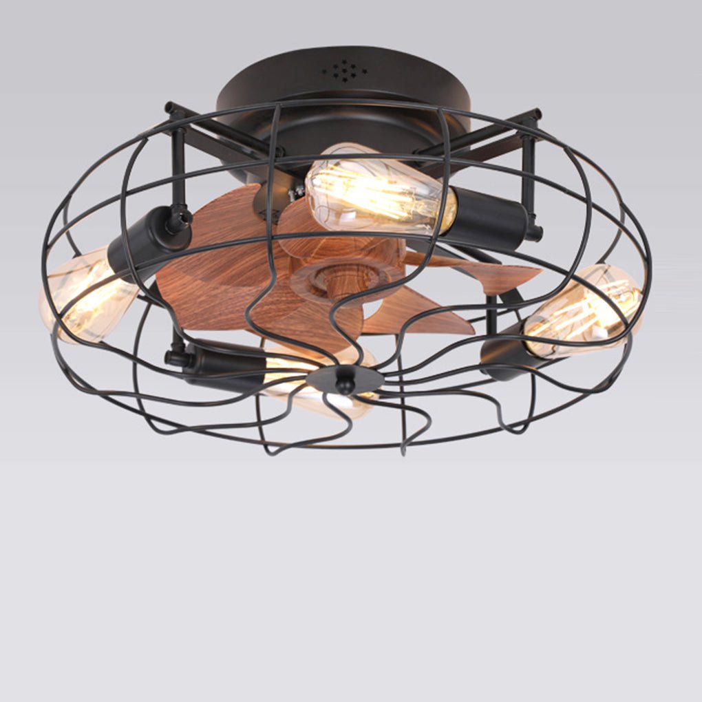 Industrial Cage Ceiling Fan with Light and Remote Control 18 Inch Retro Flush Mount Fan Light