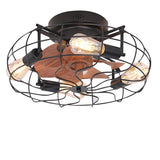 Industrial Cage Ceiling Fan with Light and Remote Control 18 Inch Retro Flush Mount Fan Light