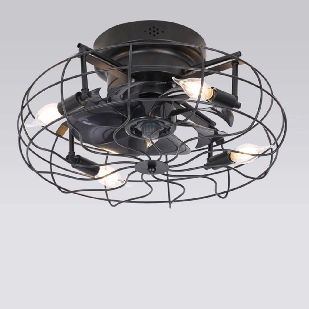 Industrial Cage Ceiling Fan with Light and Remote Control 18 Inch Retro Flush Mount Fan Light