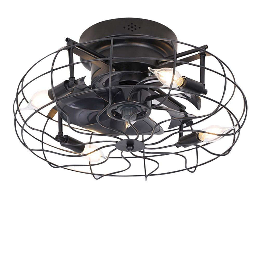 Industrial Cage Ceiling Fan with Light and Remote Control 18 Inch Retro Flush Mount Fan Light