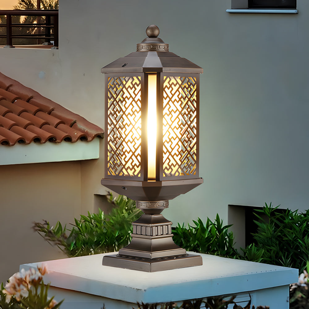 Retro Die Cast Aluminum Outdoor Post Light Waterproof Antique Brass Fence Column Lamp